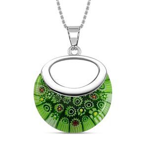 NEW Murano Style Green Color 24" Necklace in Stainless Steel